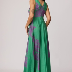 Vestido estampado verde con hojas violetas, Lina - Imagen 2