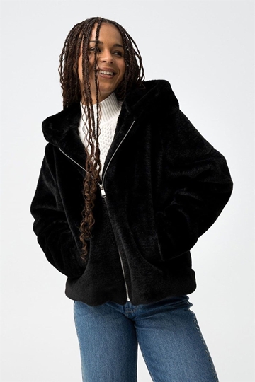 Abrigo pelo negro capucha, Classic - Imagen 1