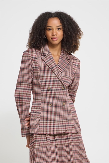 Blazer cruzado de cuadros Ichi, Kate Checkit - burdeos y crudo - Imagen 2