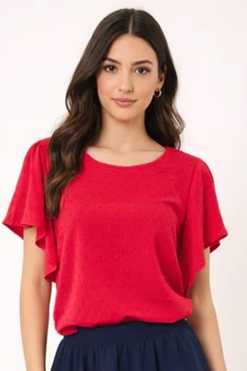 Blusa de plumeti manga volante roja, Duna - Imagen 1
