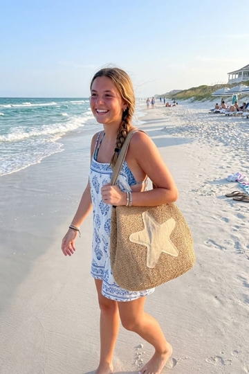 Bolso asas estrella bordada beige - Imagen 1