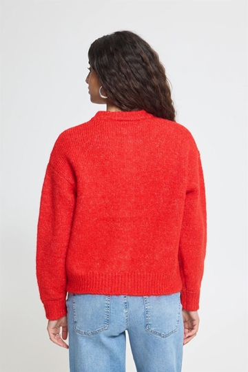 Cárdigan Bellablue de punto con botones blancos y cuello redondo Ichi - rojo - Imagen 2