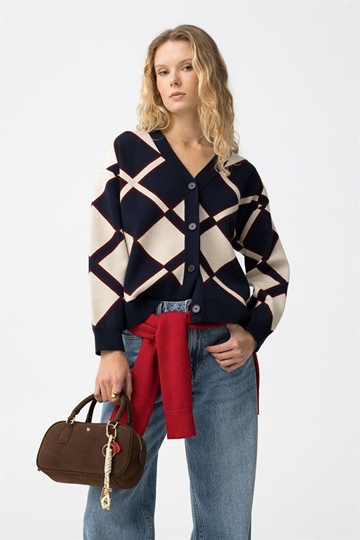 Cardigan geométrico azul oscuro, Loose - Imagen 1