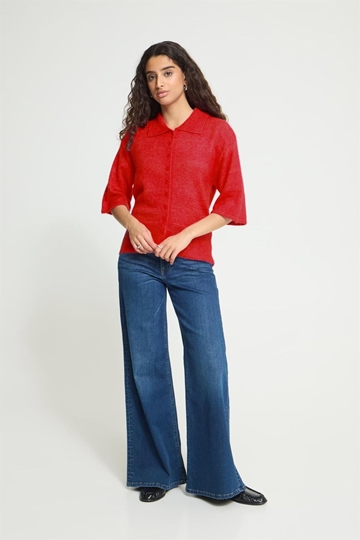 Cárdigan Kamara de cuello polo con botones y manga tres cuartos Ichi - rojo - Imagen 2