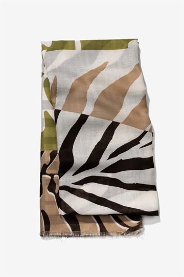 Pañuelo estampado camel y verde - Imagen 1