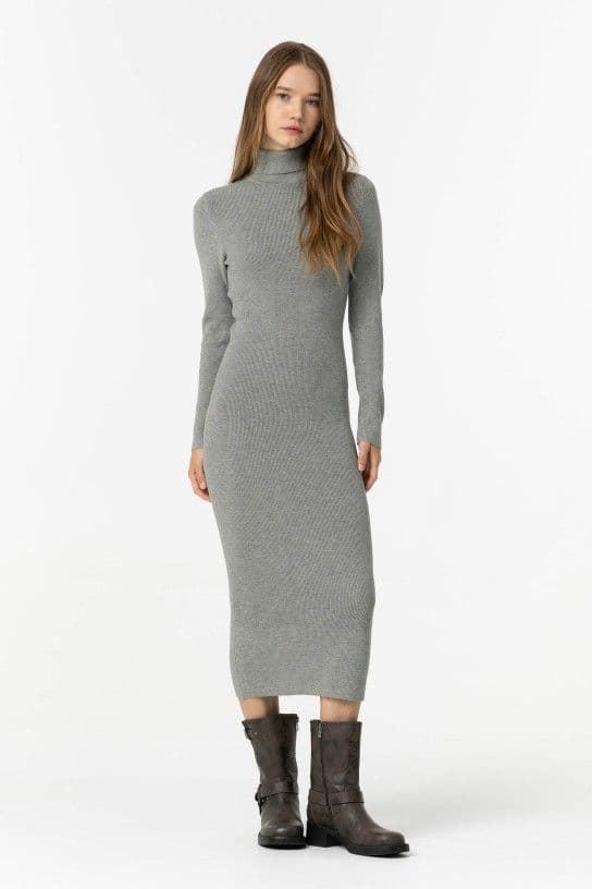 Vestido de punto midi gris cuello alto, Chloe - Imagen 1