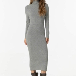 Vestido de punto midi gris cuello alto, Chloe - Imagen 1