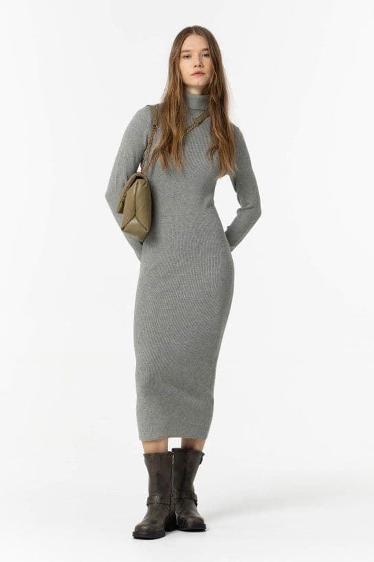 Vestido de punto midi gris cuello alto, Chloe - Imagen 4