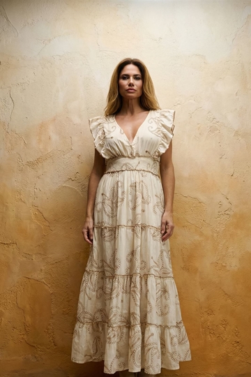 Vestido largo algodón bordado en hilo vegetal, Caucaso - Imagen 1
