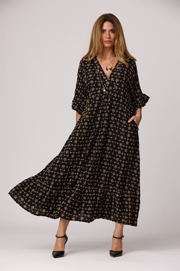 Vestido largo negro bordado y brocado, Paula - Imagen 1