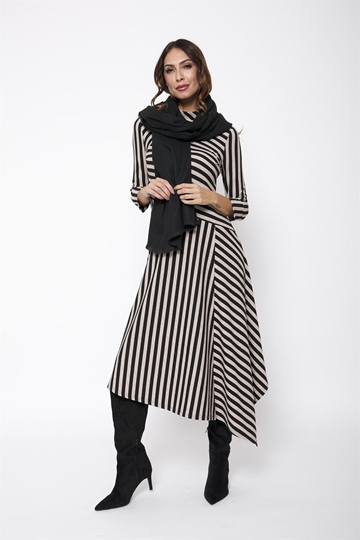 Vestido Manzanares de rayas asimétrico Lylu - crudo y negro - Imagen 2